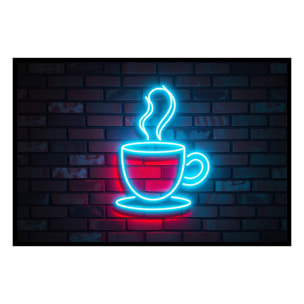 Affiche encadrée affiche tasse néon mur brique Affiche + cadre en métal - Noir