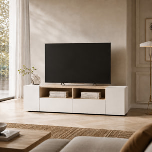 Mobile Porta TV Moderno Con Ante E Vani a Giorno Parete Attrezzata Salvaspazio Per Soggiorno Salotto Cameretta Camera 138x40.2x34 Cm Bianco E Rovere