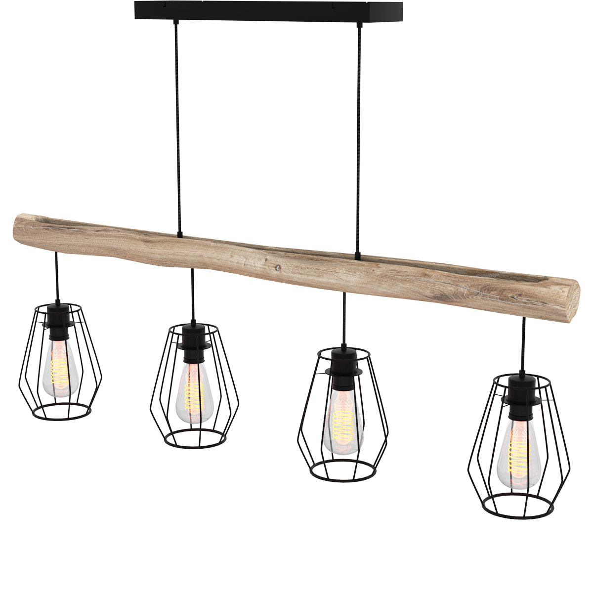 Suspension en bois et métal 4 lampes - Clotilde