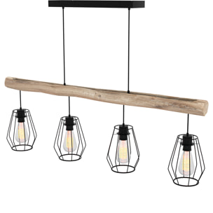 Suspension en bois et métal 4 lampes - Clotilde