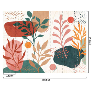 Papier peint végétal bohème terracotta et vert graphique Intissé