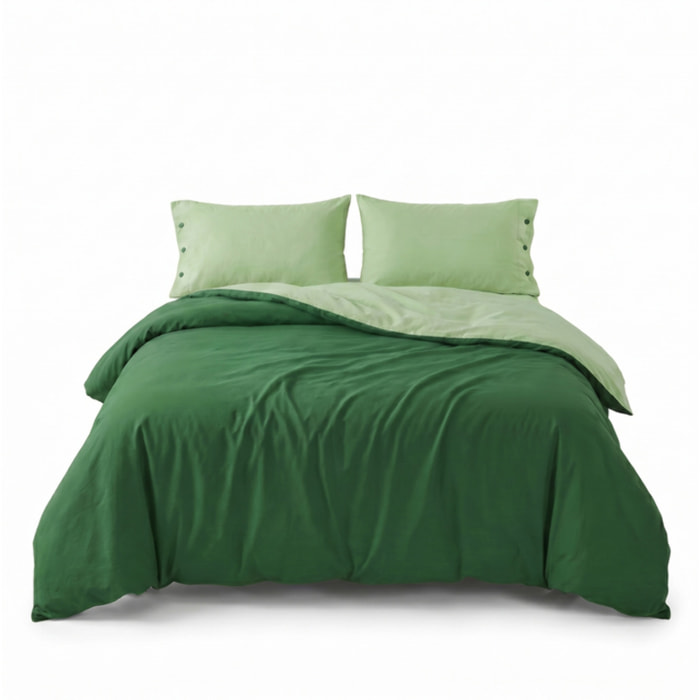 Parure copripiumino una piazza e mezza in cotone bicolore morbido e traspirante, set sacco copripiumino con federa, design elegante a tinta unita, tessuto resistente certificato OEKO-TEX, facile da lavare, comfort naturale per uso quotidiano
