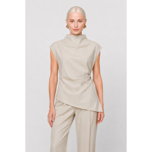 Kocca - Blusa da donna smanicata con collo alto e orlo asimmetrico Donna