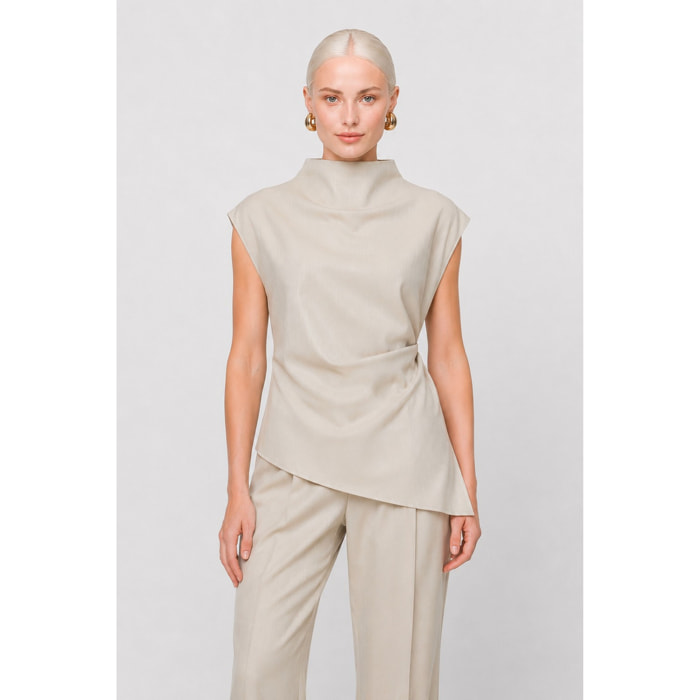 Kocca - Blusa da donna smanicata con collo alto e orlo asimmetrico Donna