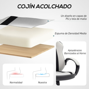 Silla Gaming Tapizada en PU y Malla Silla Gamer Giratoria con Función de Basculante Altura Ajustable para Hogar Oficina Estudio Gris