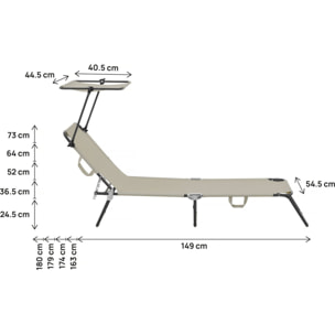 Bain de soleil pliable "Lazy" - Avec pare soleil - Taupe