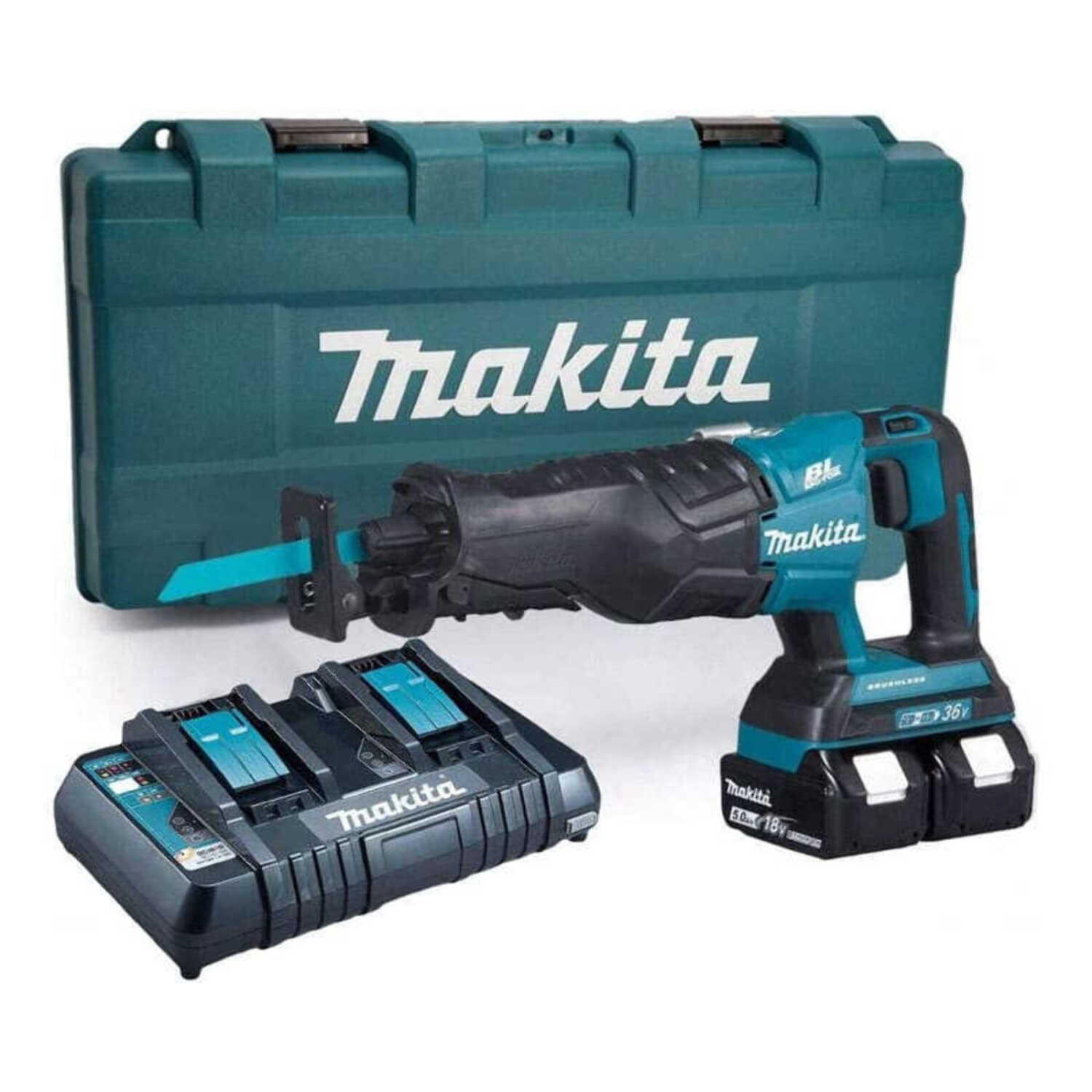 Sierra de sierra 36 V => 2 x 18 V Li-Ion 5 Ah MAKITA - 2 baterías, cargador, maletín - DJR360PT2
