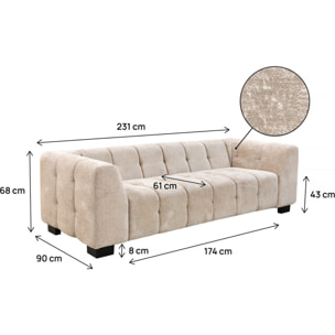 Canapé droit design en tissu chenille 3 places "Foch" - Beige