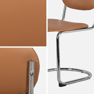 Lot de 2 chaises cantilever arrondie métal. similicuir marron et pieds chromés - L 47 x P 54.5 x H 81cm - Maloa