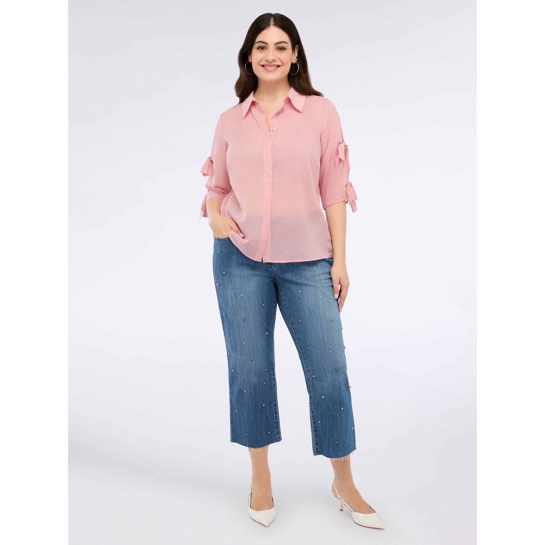 Fiorella Rubino - Camisa de algodón con lazos en las mangas - Rosa