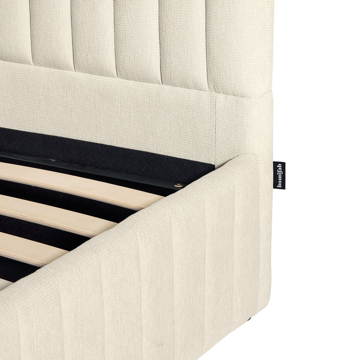 Lit coffre adulte avec tête de lit capitonnée en tissu chenille - ALTO