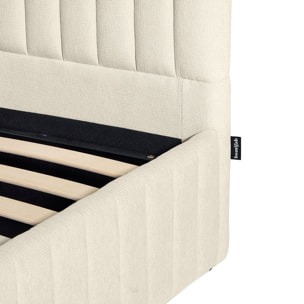 Lit coffre adulte avec tête de lit capitonnée en tissu chenille - ALTO