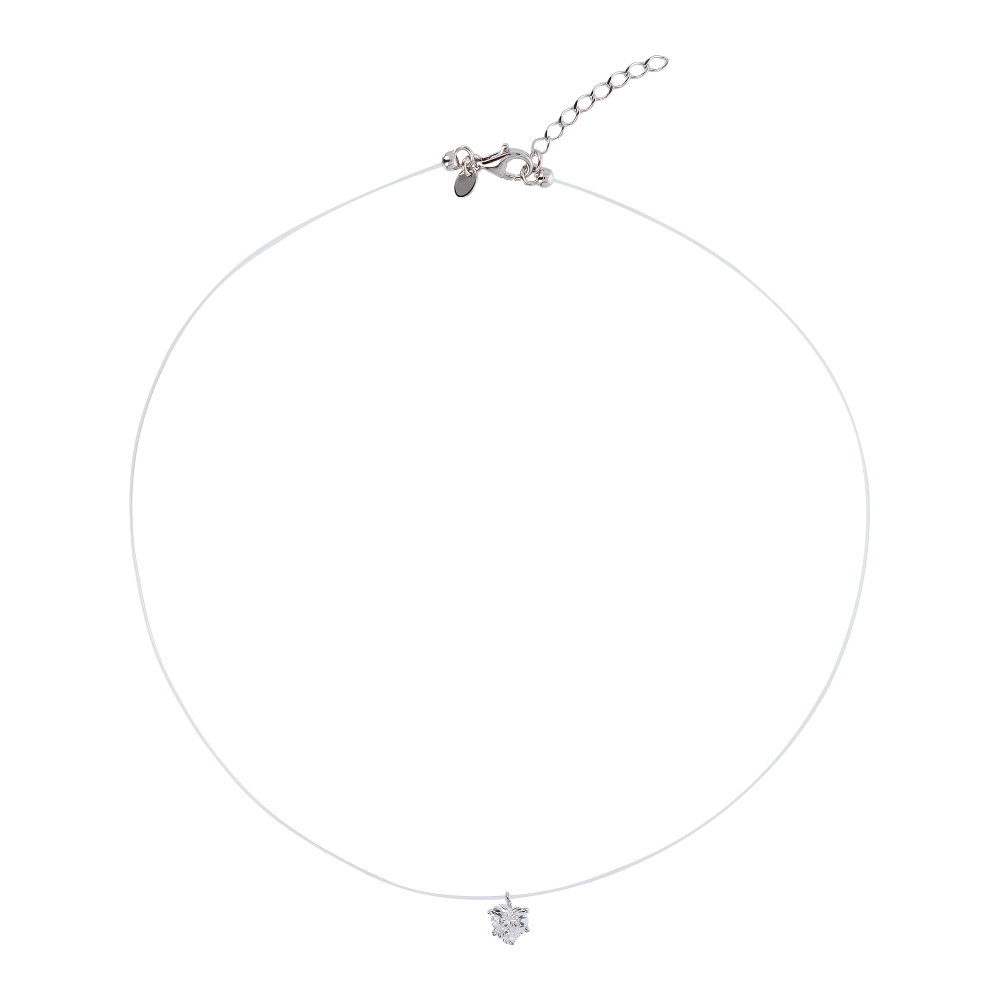 Collana Fantasmino con Pendente Cuore in Cubic Zirconia placcata Rodio