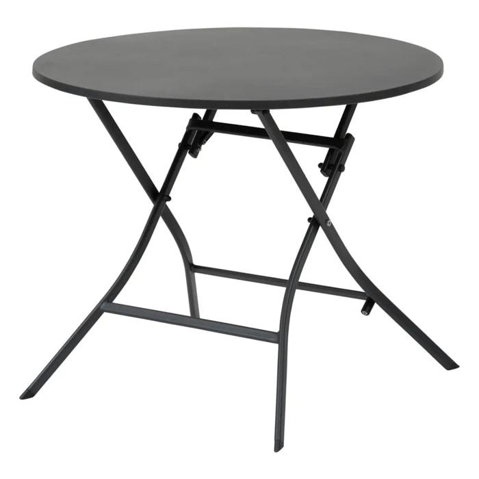 Table de jardin pliante ronde "Greensboro" graphite 4 places en acier
