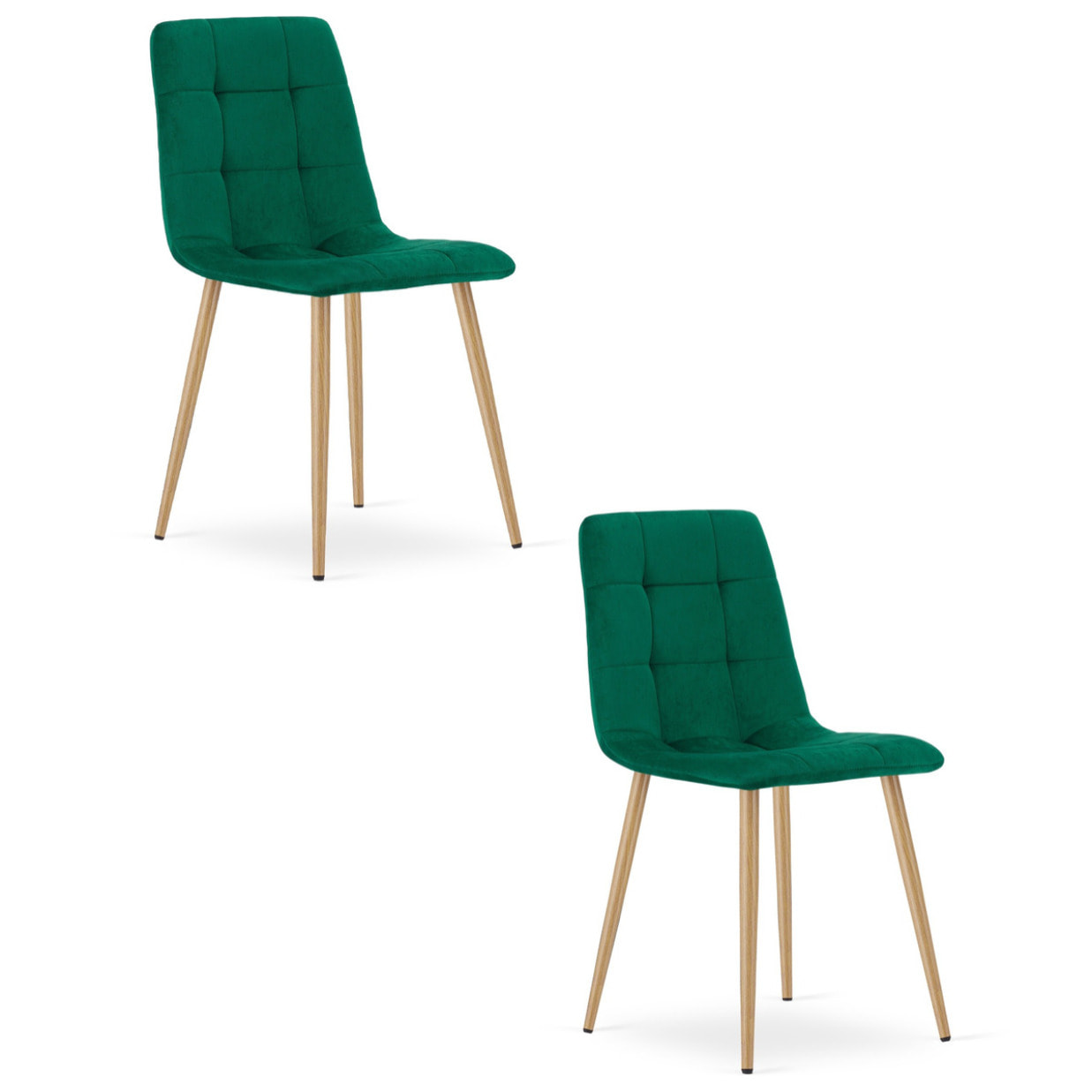 Set di 2 sedie Kara in velluto verde scuro con gambe effetto legno