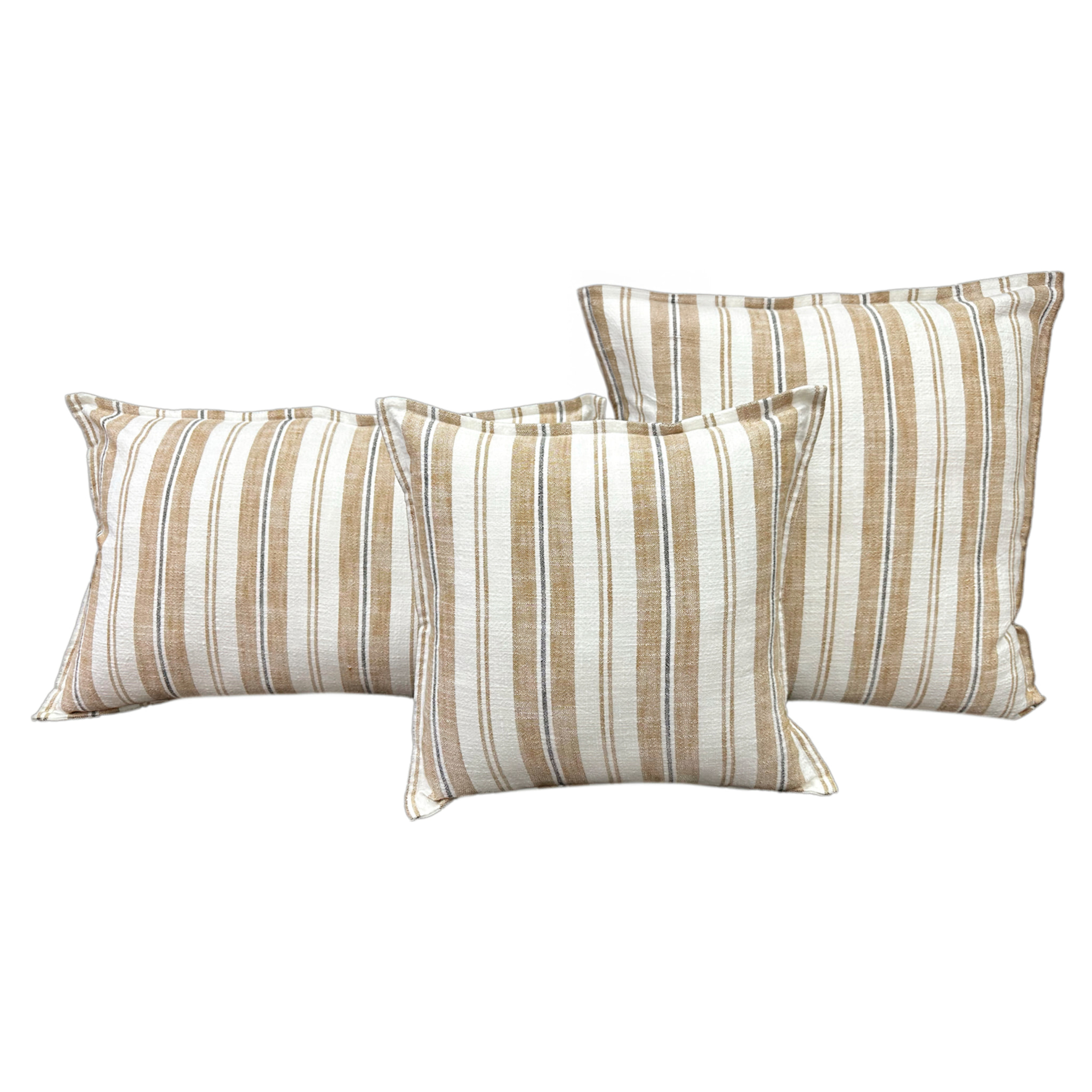 Housse de coussin  recto-verso 100% coton rayures tapissier LOURMARIN - Jaune Ocre