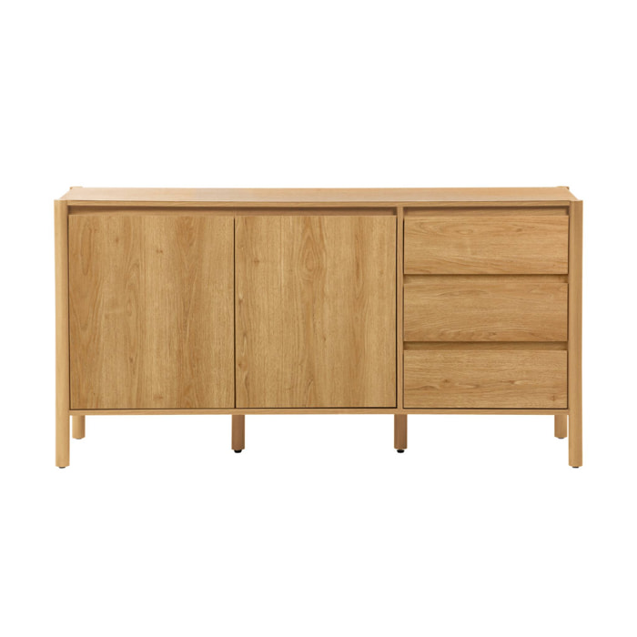 Buffet décor bois 2 portes 3 tiroirs 150cm naturel - 150 x 42 x 78.5 cm - Harmony