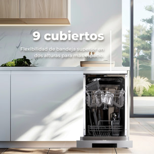 Lavavajillas EVVO D1X Slim (45 cm), 9 Cubiertos, 5 Programas, inox, Ancho 450 mm
