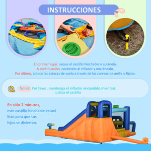 Outsunny Castillo Hinchable Infantil 7 en 1 Castillo Hinchable para Niños con Tobogán Piscina Muro de Escalada Inflador y Bolsa de Transporte 430x420x200 cm Multicolor