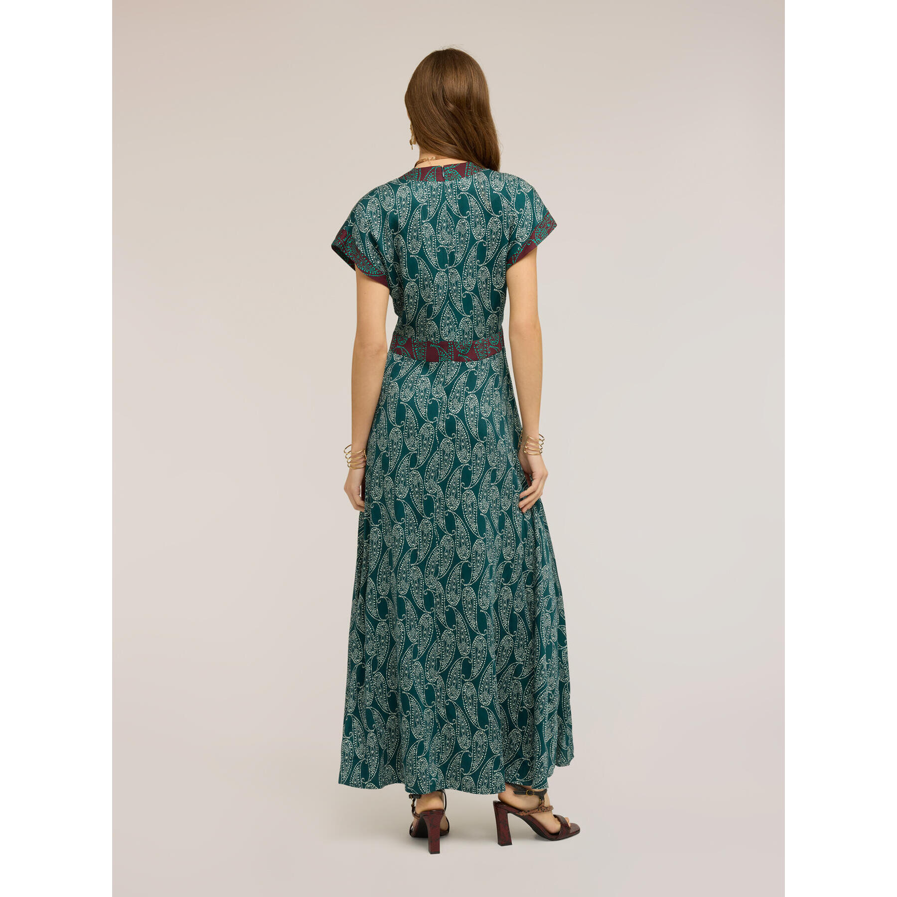 Motivi - Vestito lungo in raso fantasia cashmere - Verde