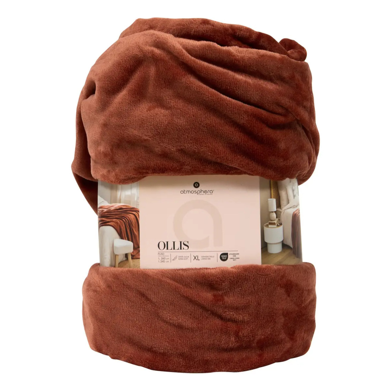 Plaid flanelle Ollis terracotta 260x240cm