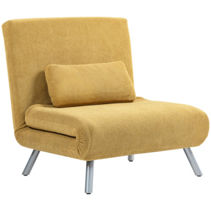 Sofá Cama de 1 Plazas 3 en 1 Sillón Cama Plegable Tapizado en Chenilla con Respaldo Ajustable de 5 Niveles y Almohada Acolchada para Oficina Dormitorio Salón 80x75x83 cm Amarillo