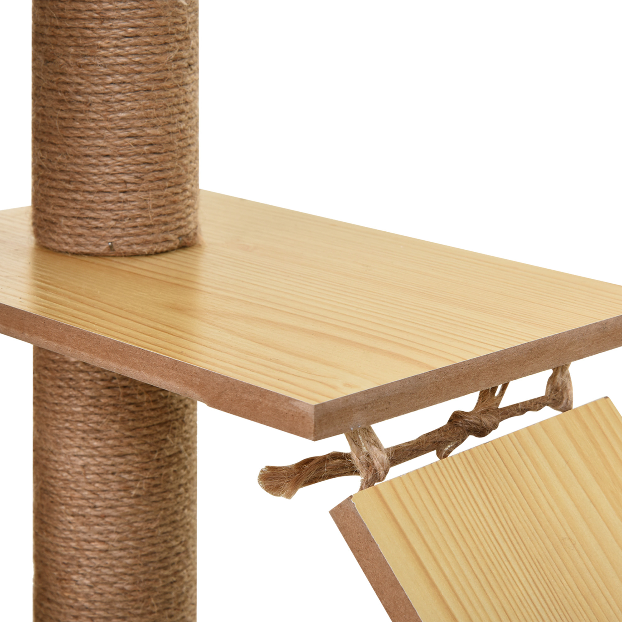 Árbol Rascador para Gatos Altura 130 cm Torre para Gatos con Postes Rascadores de Yute 2 Camas Hamaca Cueva Bola Colgante y Rampa 60x40x130 cm Natural