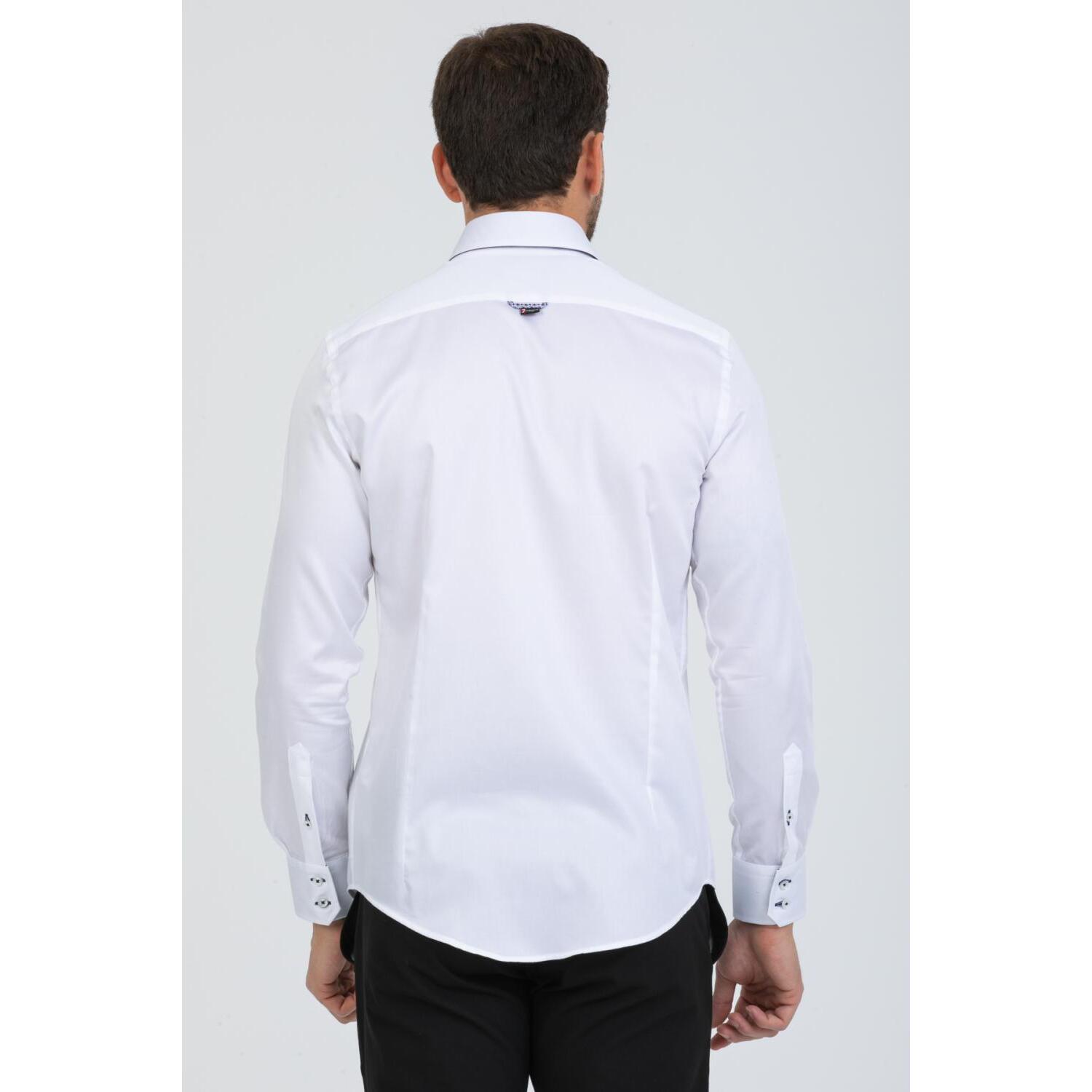Camicia Uomo 2 Bottoni Button Down Slim Satin Unito Bianco