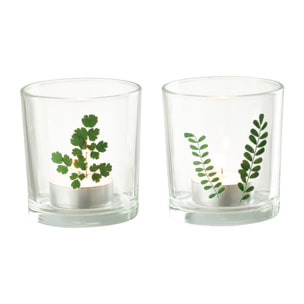 J-Line photophore Feuilles - verre - vert/transparent - small - 2 pcs