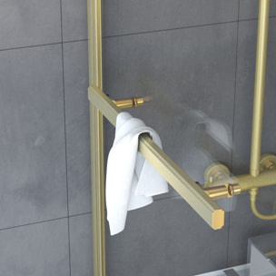 Pare baignoire Pivotant avec Porte-Serviette 85x150cm - Or Doré Brossé - Verre 6mm - TSHAPE GOLDY