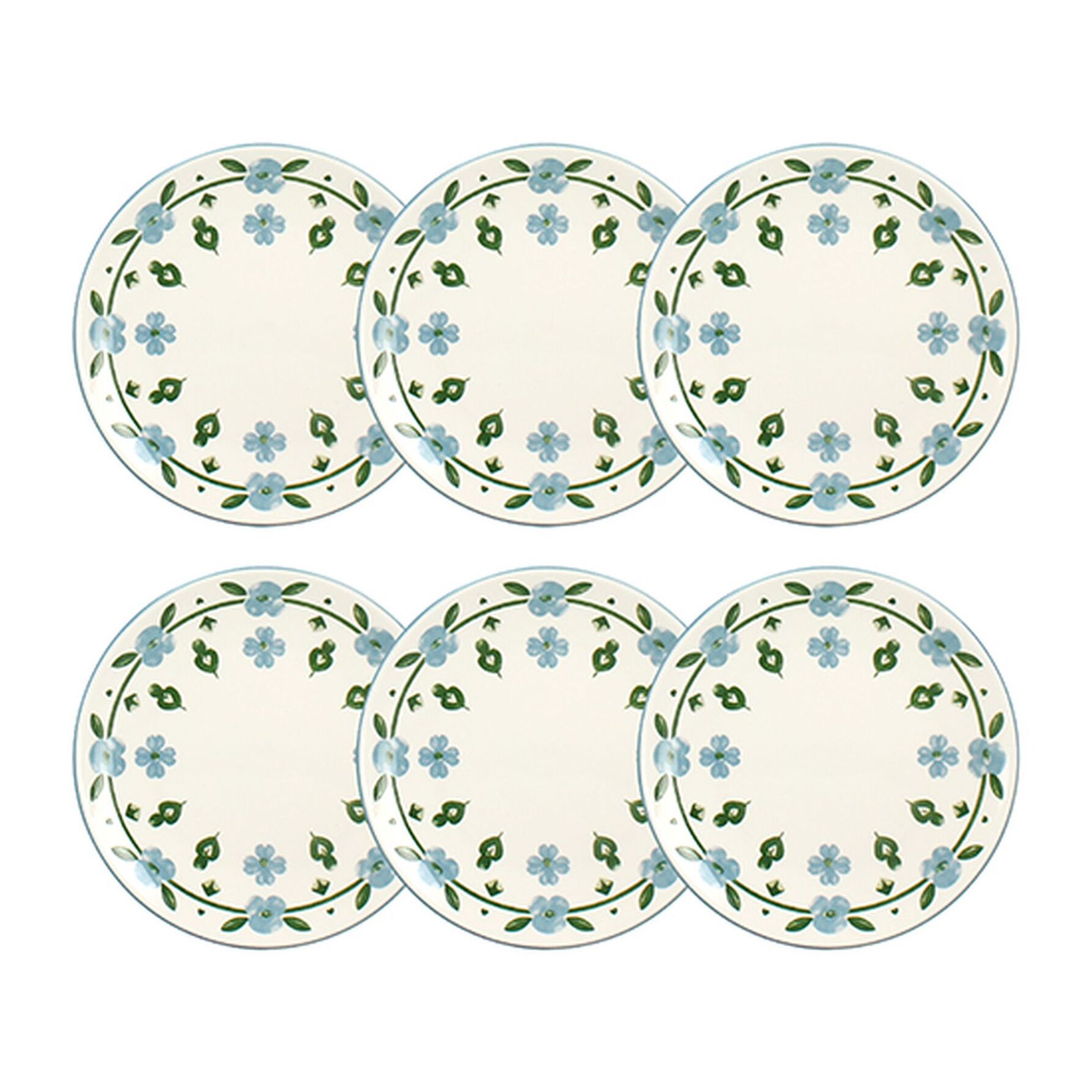Lot de 6 assiettes à dessert 19cm en porcelaine blanc et bleu floral PRIMAVERA