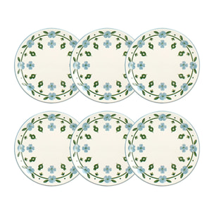 Lot de 6 assiettes à dessert 19cm en porcelaine blanc et bleu floral PRIMAVERA