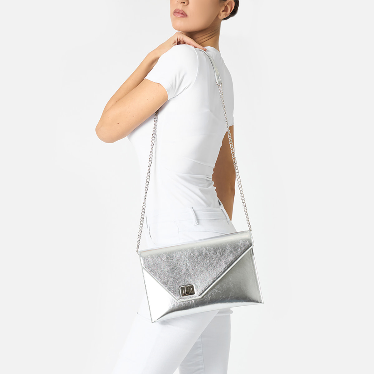 Pochette donna argento in laminato