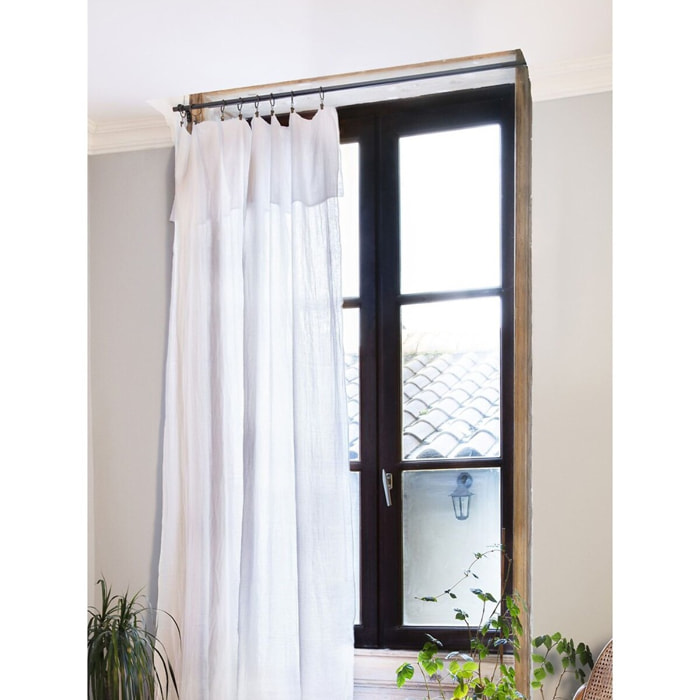 Rideau uni Ajustable 100% gaze De Coton + 8 Anneaux Pince Chantilly