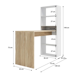 Mesa de escritorio con estantería Cosmic en blanco artik roble canadian 120 x 144 cm Blanco Artik (Blanco Mate) - Roble Canadian