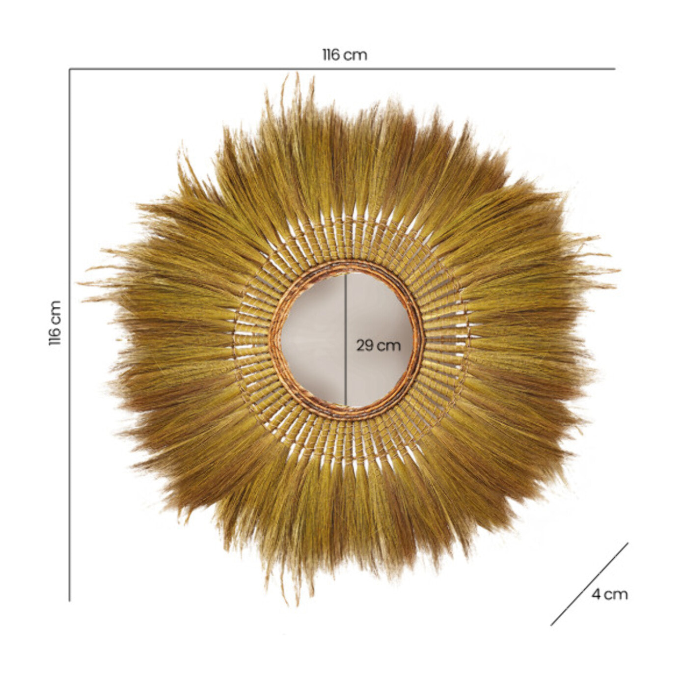 Miroir mural rond 116 cm en herbe de pampa - PLUME