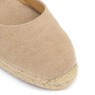 Alpargata con cuña 3 cm en lona de algodón con talonera trenzada y pulsera con hebilla