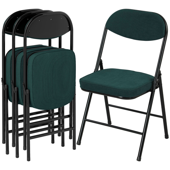 Lot de 4 chaises pliantes acier velours côtelé turquoise foncé