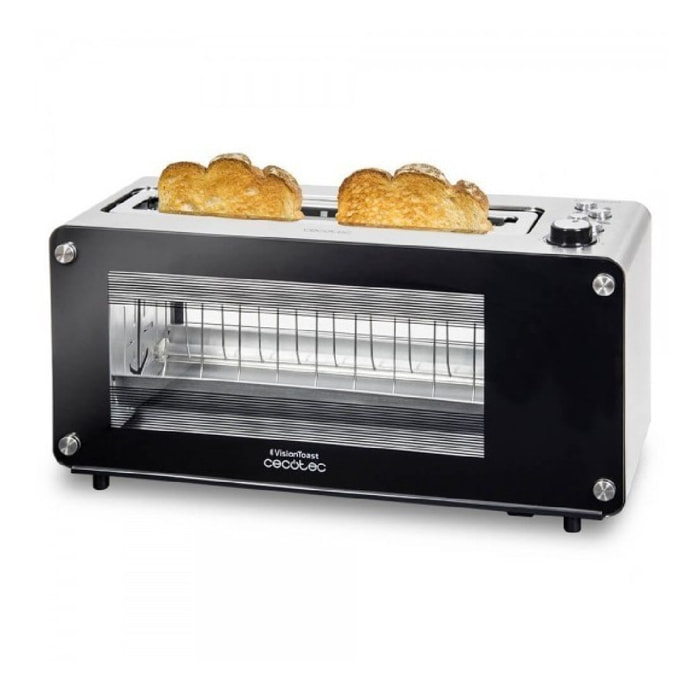 Tostadora VisionToast. 1260 W, Capacidad 2 Tostadas, Ventanas de Cristal, Ranura