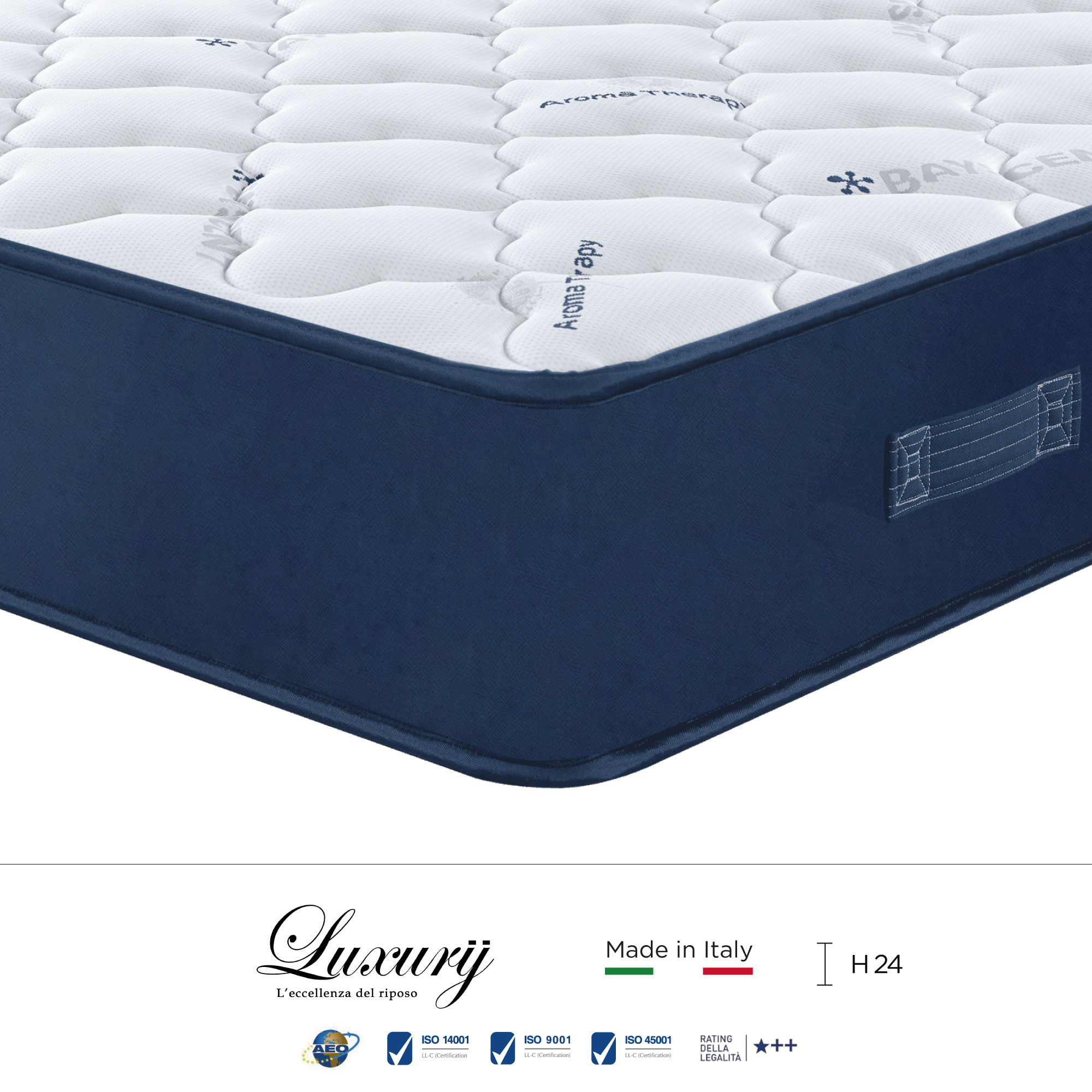 "Capri" H24 cm 90x190 guanciale Memory OMAGGIO in schiuma poliuretano ad alta densità e 5,5cm memory foam