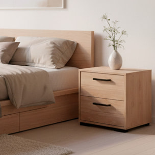 Comodino 2 Cassetti Notte Moderno Guide In Acciaio A Scorrimento Design Essenziale Salvaspazio Camera Da Letto Cameretta 40.2 x 39.8 x 44.3 Cm Rovere
