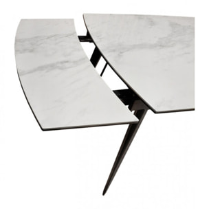 Table extensible céramique blanc marbré pieds métal noir L120/178cm - LEEDS