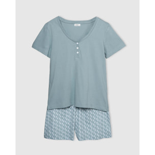 Pijama corto algodón tiara azul agua