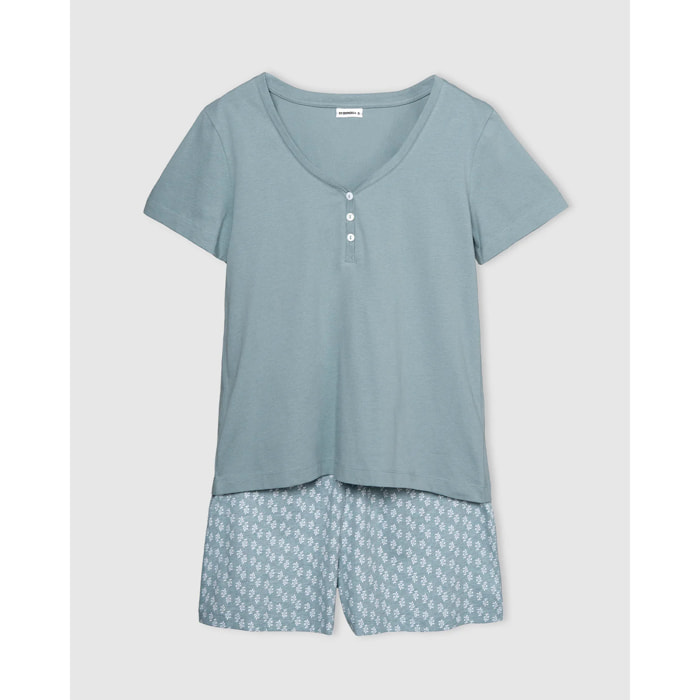 Pijama corto algodón tiara azul agua