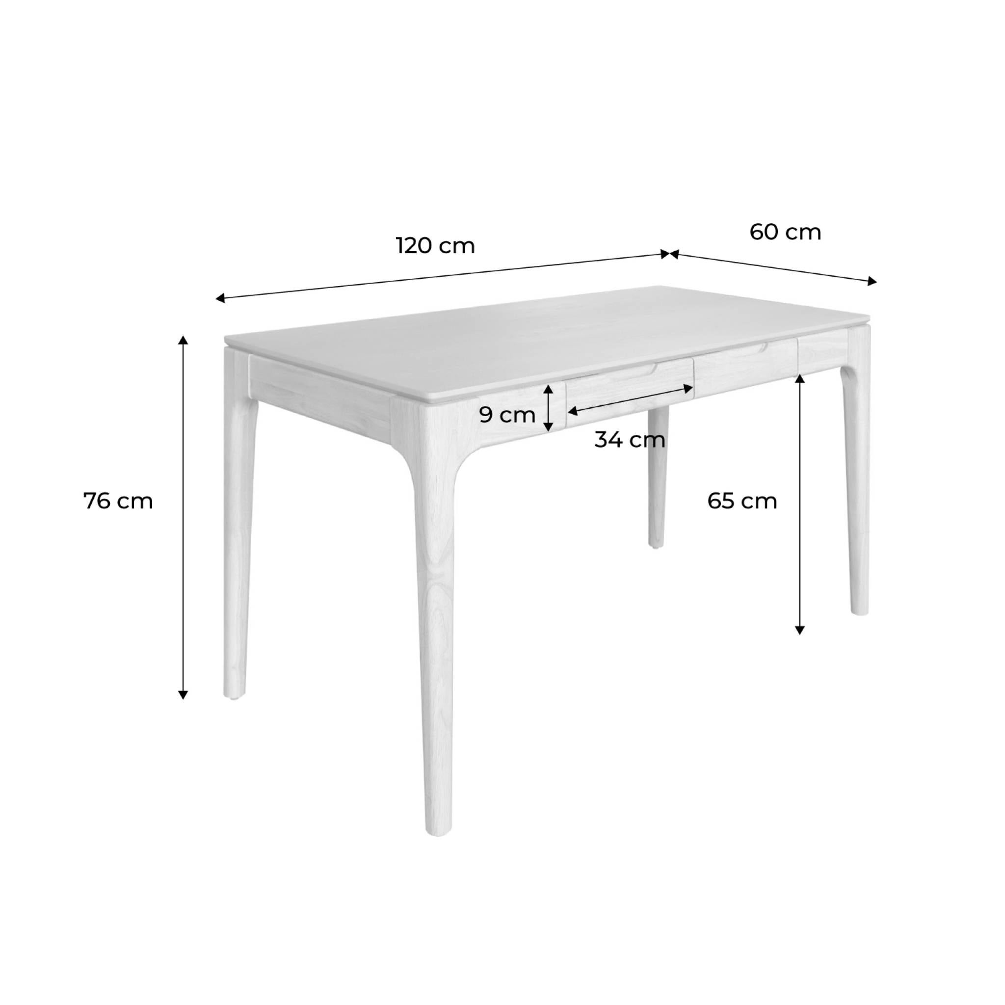 Bureau bois d'hévéa placage frêne 2 tiroirs ALIENOR