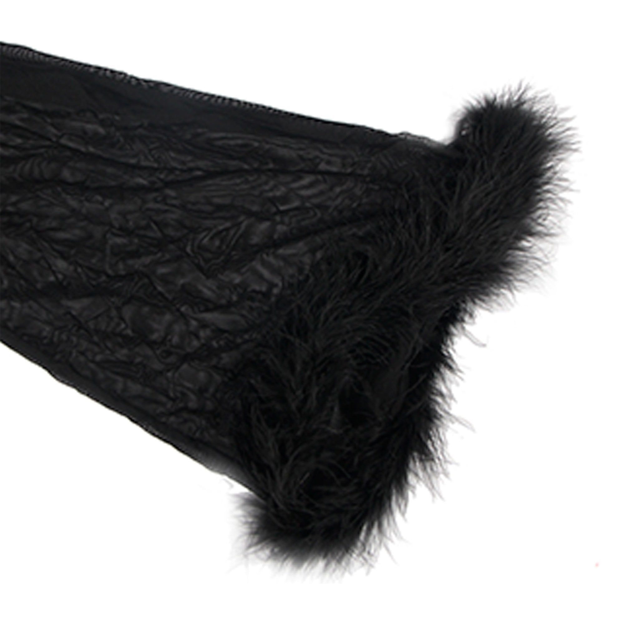 Bata transparente con ribete de felpa negra con cinturón
