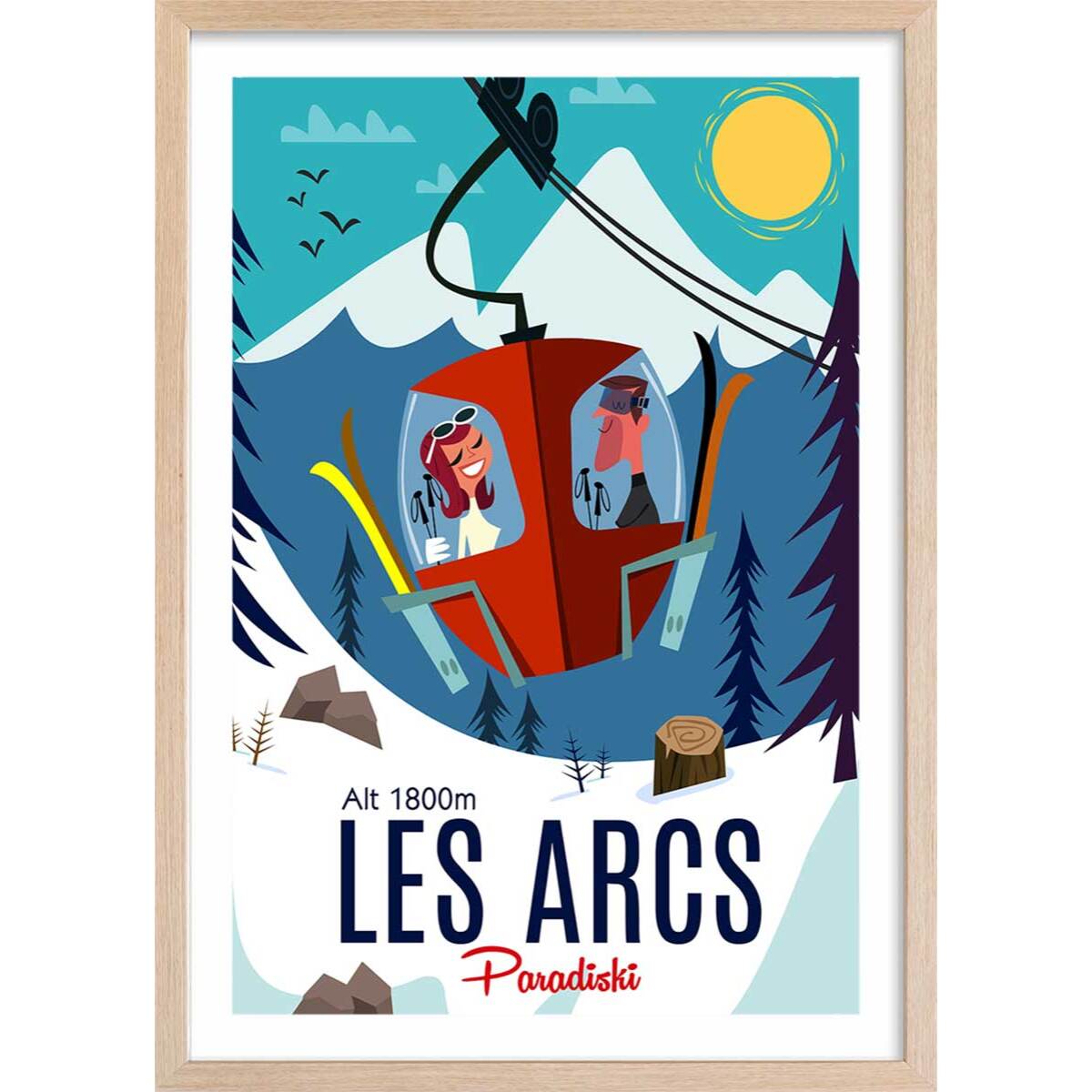 Poster de paradiski les arcs Affiche + cadre en bois - Chêne