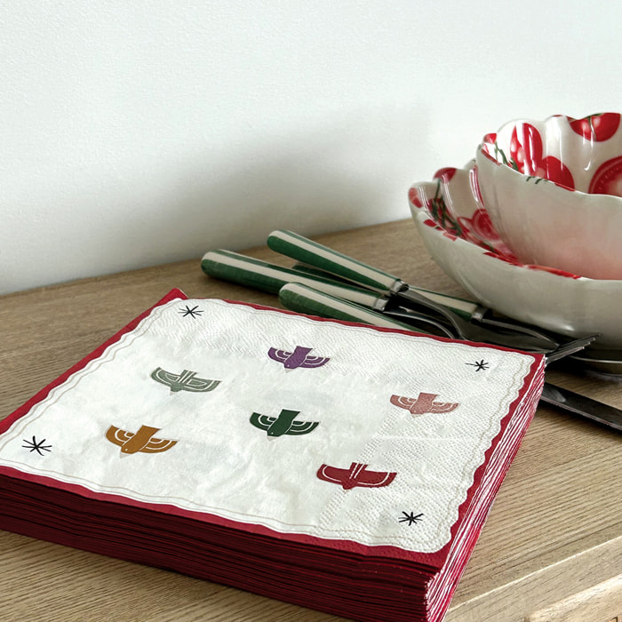 Lot de 20 serviettes en papier motif oiseau - Rouge