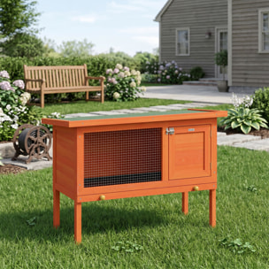 Conejera de Madera, Jaula para Conejos Medianos con Techo Asfáltico Abatible, Bandeja Extraíble, Puerta con Pestillo, Conejera Elevada Exterior, para Cobayas y Chinchillas, 90x45x65 cm, Naranja