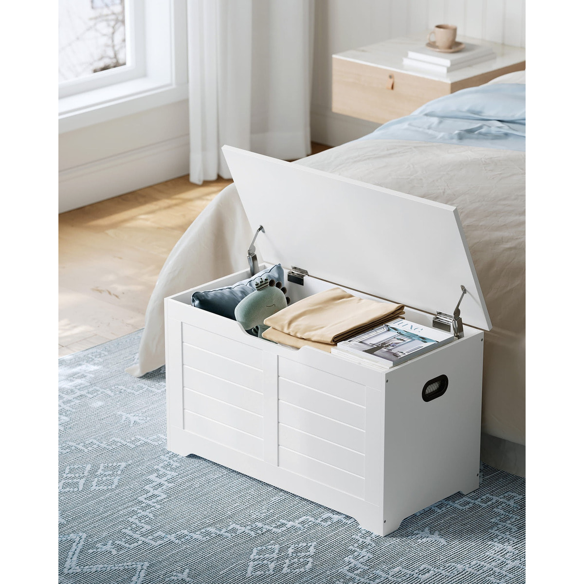 Panca Contenitore Oslo in Legno Bianco con Maniglie